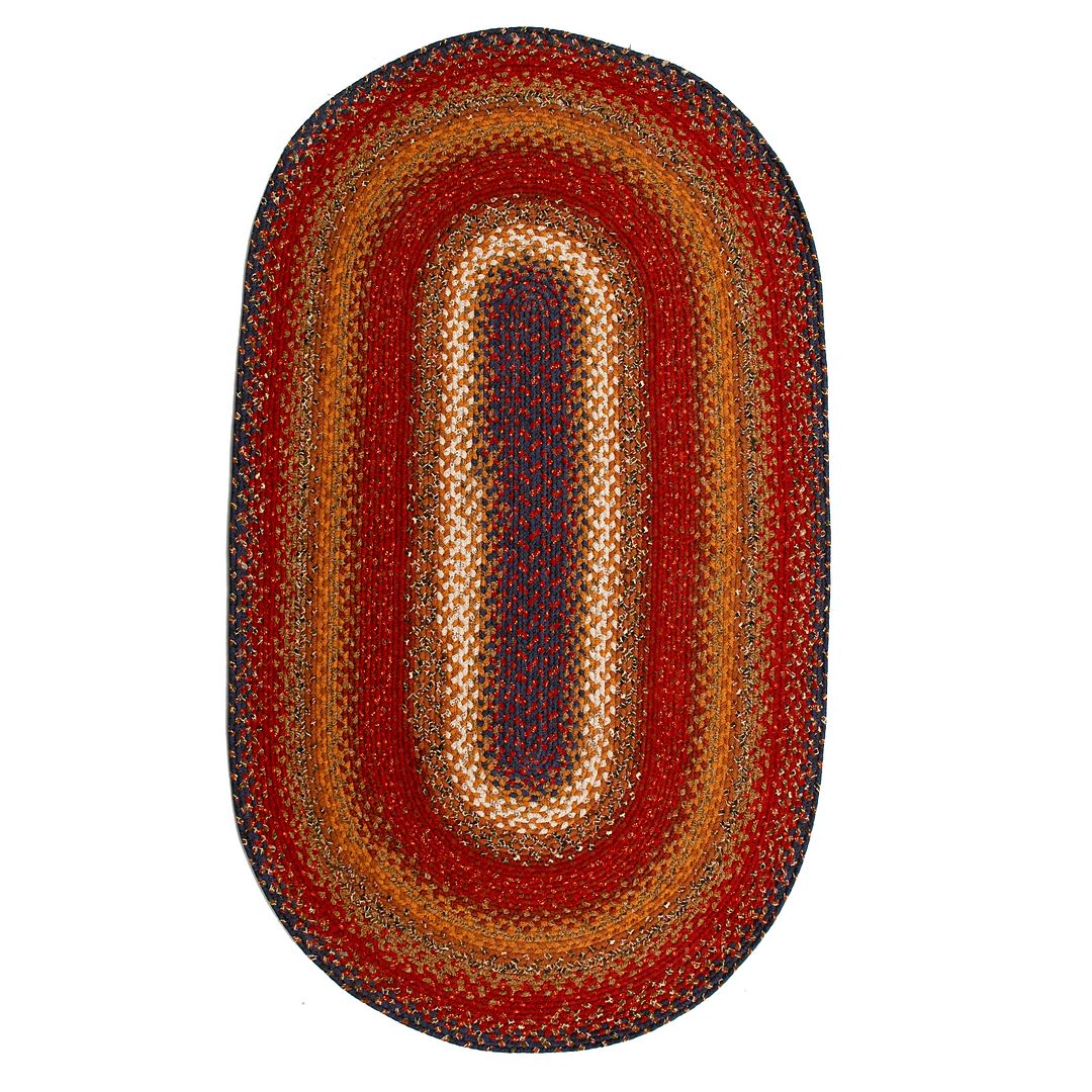 Cotton Braided Area Floor Rug Oval Burgundy Blue Rustic Cottage Cabin